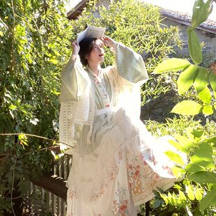 汉青辞原创汉洋折衷明制汉服女交领交领琵琶短衫袖马面套装洛丽塔