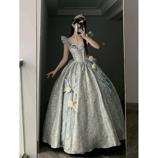 蓝色Lolita新款晚礼服公主裙花嫁洛丽塔齐地生日派对成人礼服甜美