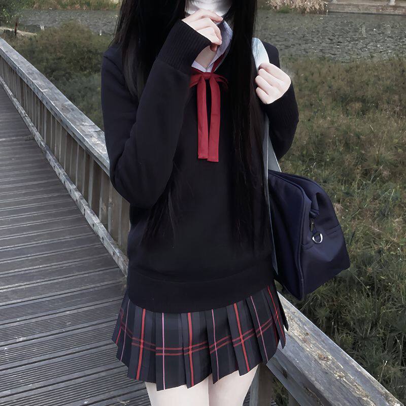 川町香【黑桃K】黑红粉配色夏季原创jk学生格裙百褶裙学院半身裙