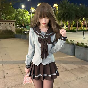 紫薯汤圆原创【龙舌兰】jk制服秋冬薄荷绿短袖款水手服棕色裙套装