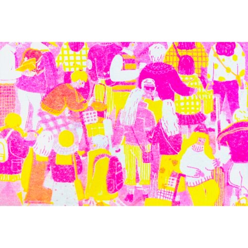 Riso孔板印刷荧光颜料原创插画设计师卡通ins日系节日明信片贺卡
