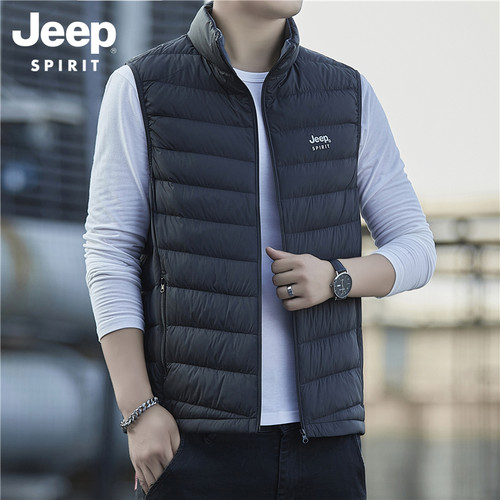 吉普冬季新国标羽绒服男士保暖休闲背心羽绒马甲羽绒坎肩男装