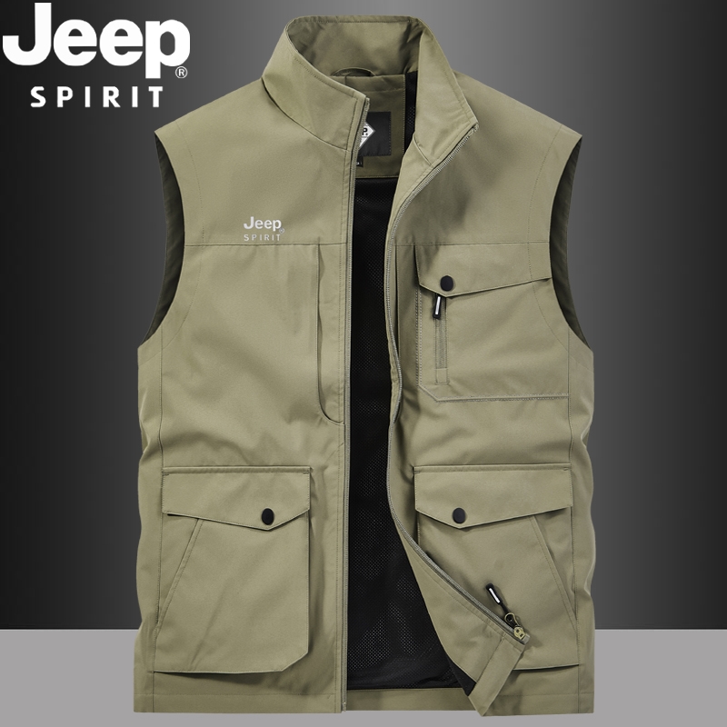 吉普马甲春秋季男装户外休闲外穿坎肩多口袋工装背心钓鱼马夹