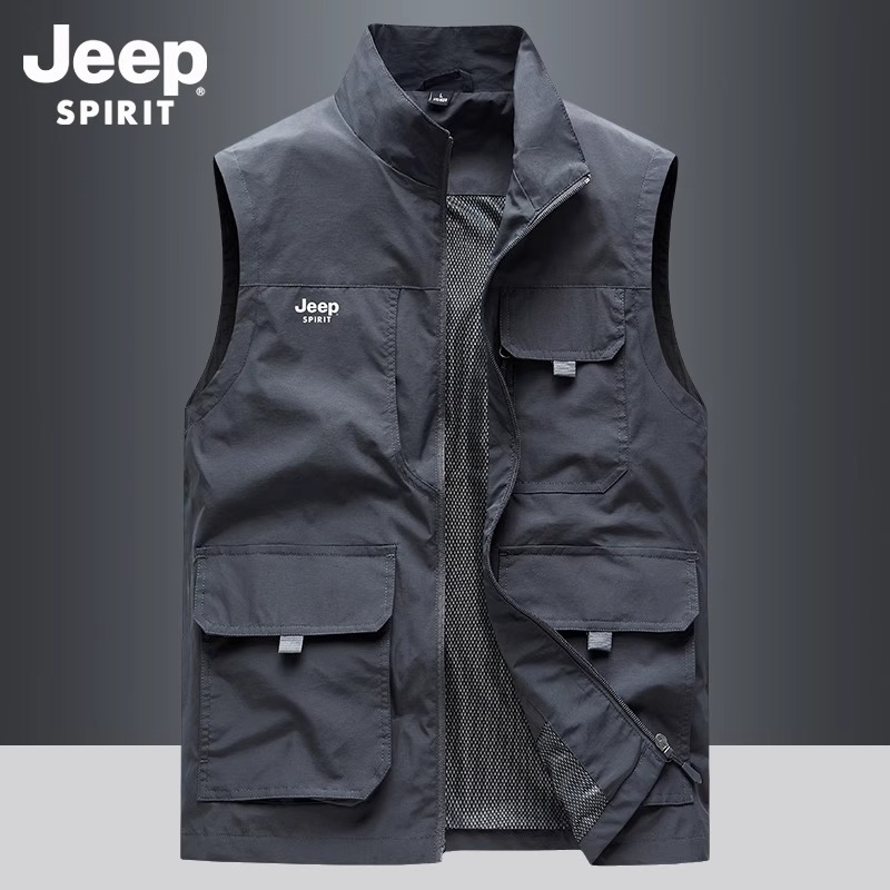 吉普春秋薄款马甲青年男士多袋工装马甲背心速干宽松大码摄影