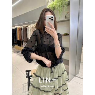 只卖小衫 微透纯欲小女人小衫 新波点木耳边气质法式 LIN