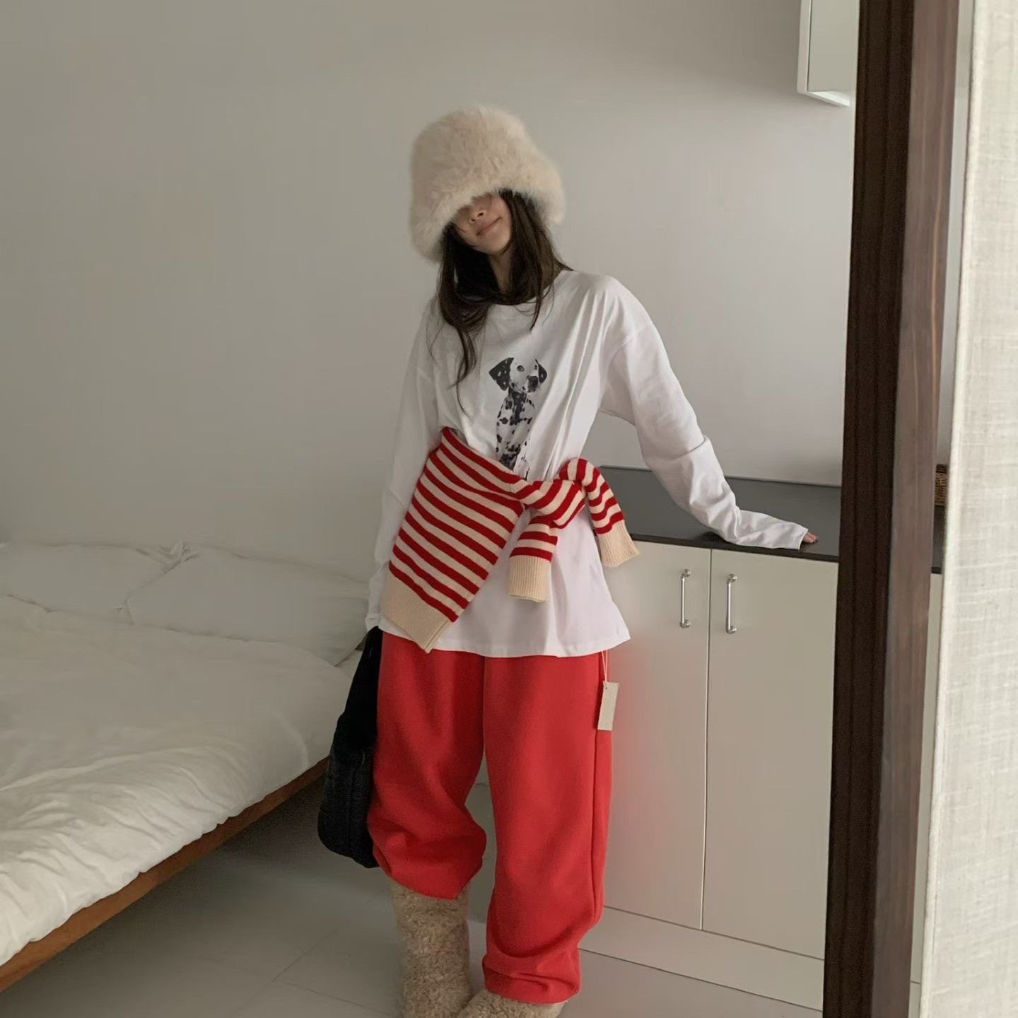 冬上新简约宽松纯色束脚加绒卫衣裤1464