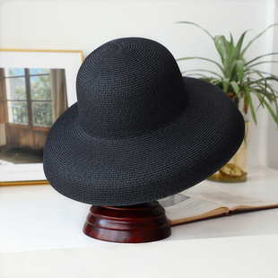 法式风情大檐帽赫本风钟形草帽优雅帽子女夏遮阳防晒沙滩帽太阳帽