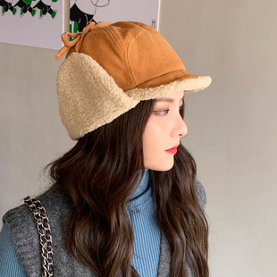 韩版ins风护耳防风雷锋帽女潮加厚保暖羊羔毛秋冬帽子女飞行员帽