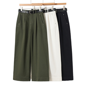 莱赛尔 葛 春装 粘纤 格雷系高腰纯色棉质阔腿长裤 602