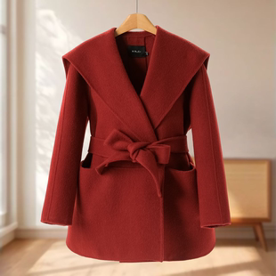 冬装 专柜2299 莫Y 90%绵羊毛 海军领双面呢大衣334 9%羊驼毛