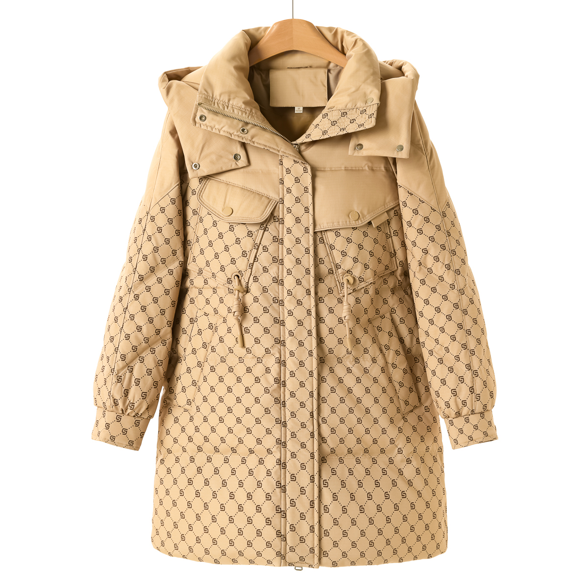 【妃】*绍 抽绳收腰插肩袖连帽拼接羽绒服567~冬季新款女装