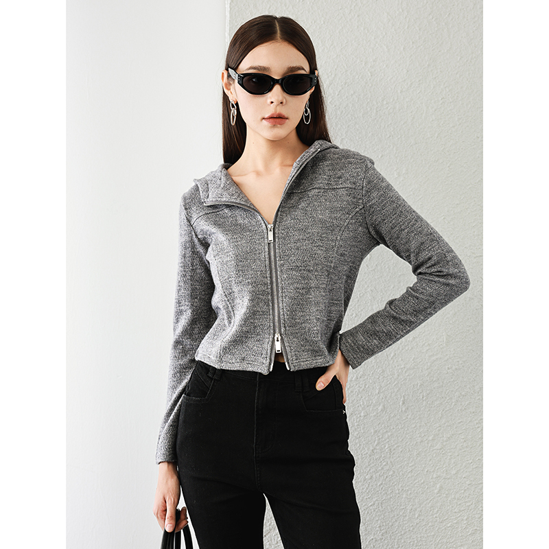 专柜499【兰】 连帽拉链修身卫衣款针织开衫外套028~秋季新款女装