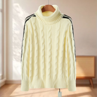 拼色袖 冬装 麻花纹保暖高领毛衣261 贝 专柜429