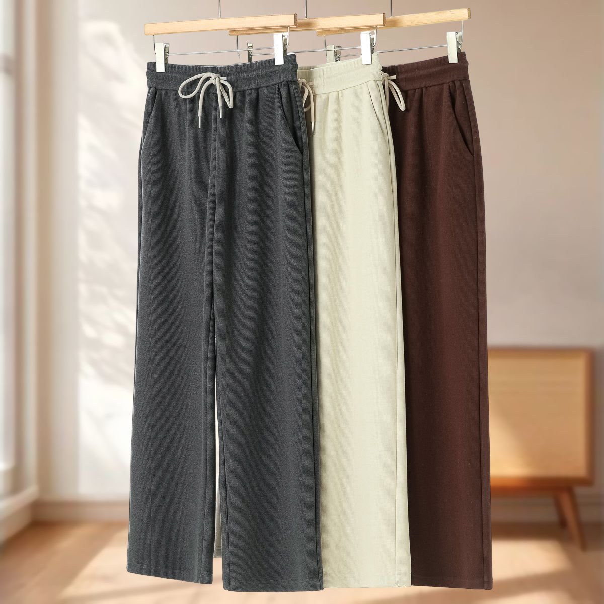 【如】 高腰系带垂感阔腿裤含羊绒松紧宽脚裤703~冬季新款女装