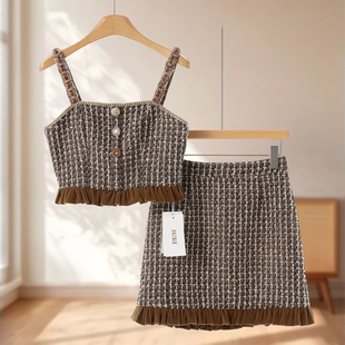 拼接包臀裙辣妹含绵羊毛套装 链条吊带 521 冬季 女装 新款 蕾