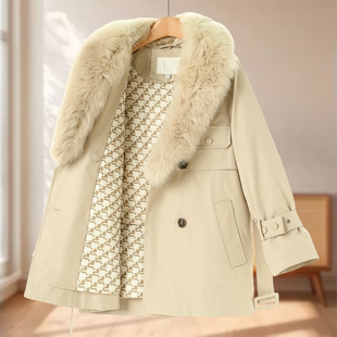 狐狸蓬松大毛领系腰带羽绒服232 冬装 专柜2699 木X