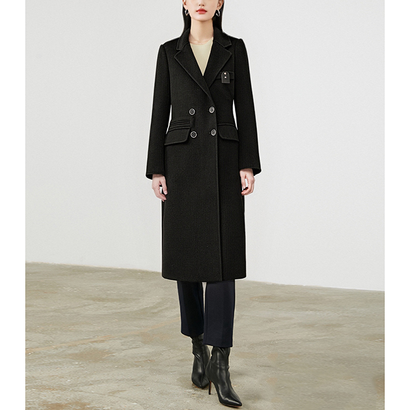 专柜2639 10%山羊绒+90%绵羊毛【兰】冬 西装领长款双面呢外套002