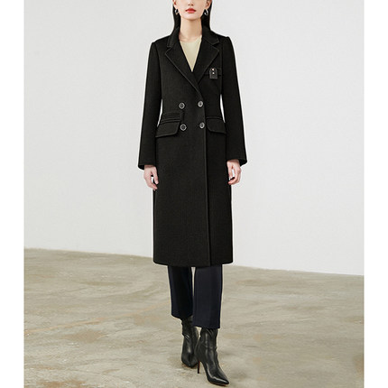 专柜2639 10%山羊绒+90%绵羊毛【兰】冬 西装领长款双面呢外套002