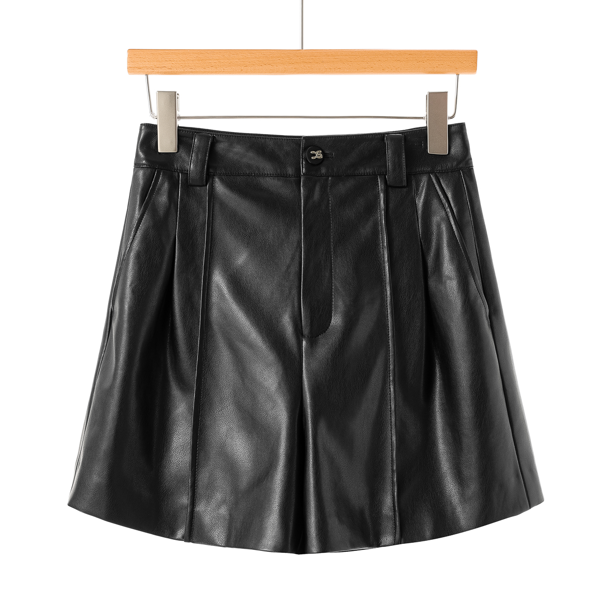 专柜528【QS】秋装 A字小个显高挑PU宽脚短裤005