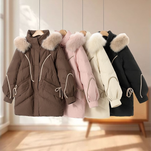 连帽毛领可拆卸灯芯绒拼接休闲羽绒服602 冬装 专柜2588 弟