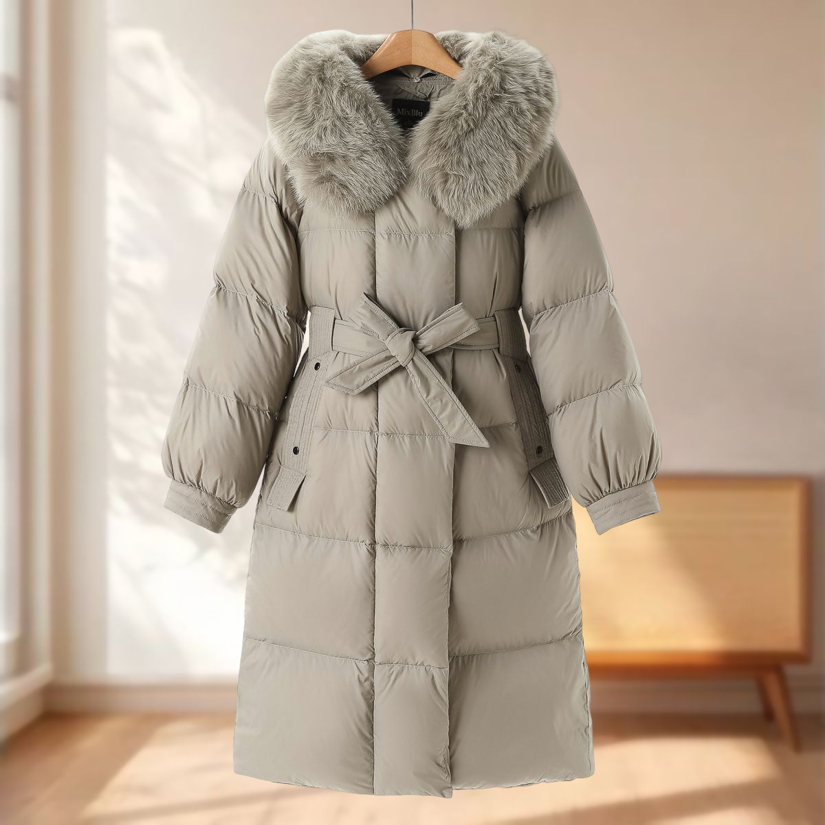 专柜4199鹅绒服【兰】冬装 蓬松狐狸毛领插肩袖泡芙羽绒服294