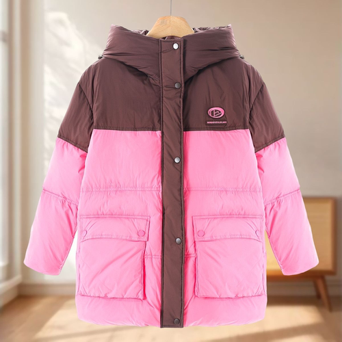 专柜1899【默】冬装 镶拼撞色蓬松饱满连帽羽绒服663