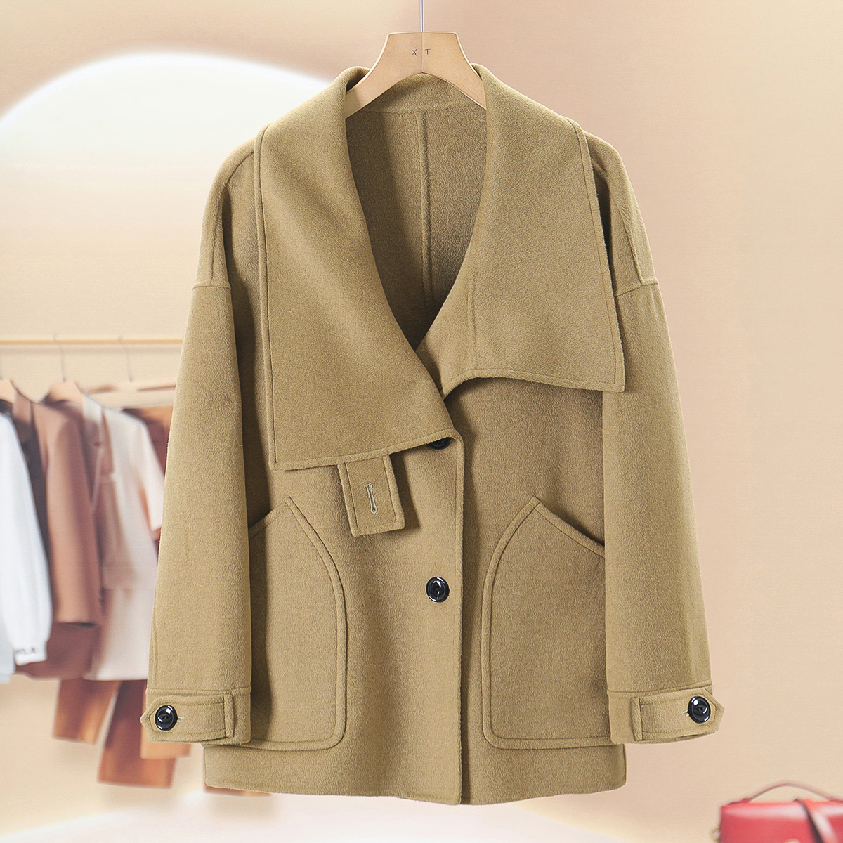 【煜】 外翻方领排扣长袖羊毛双面呢大衣H253~冬季新款女装