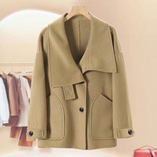 煜 新款 外翻方领排扣长袖 冬季 女装 羊毛双面呢大衣H253