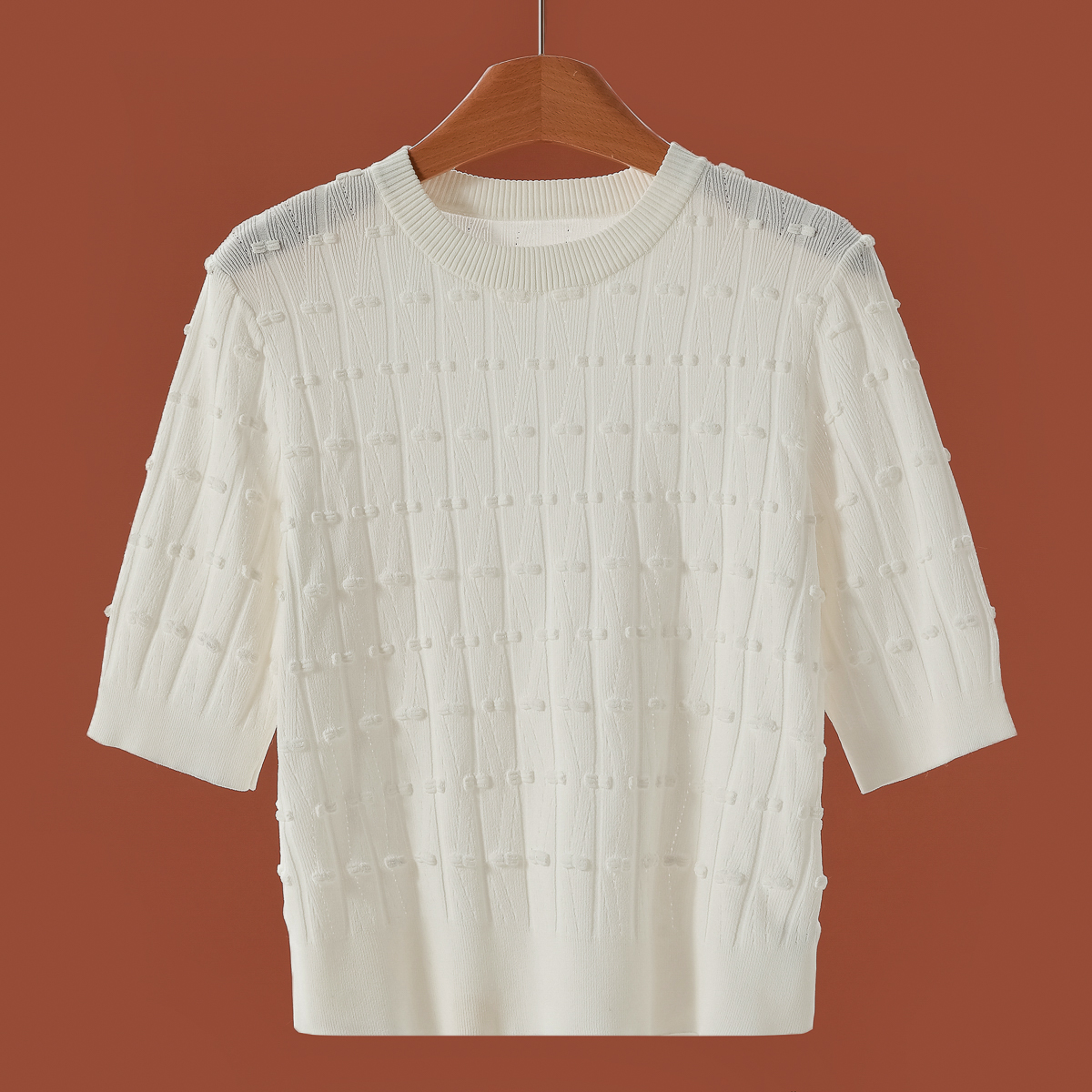 专柜539 85%粘胶纤维【序】秋装 娴熟小蝴蝶结短袖薄针织衫666