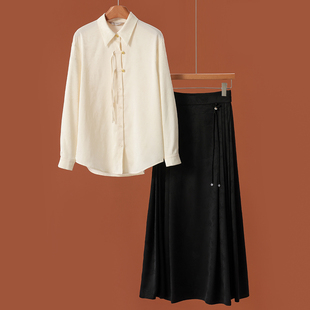 专柜【QS】 提花衬衫+百褶马面裙中式套装003~秋季新款女装