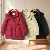 木X 冬装 连帽立领插肩袖 专柜1799 纯色中长款 羽绒服171弜