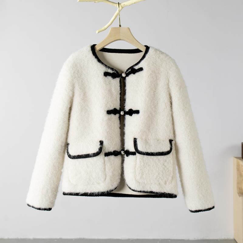 编织一字扣仿皮毛一体颗粒绒