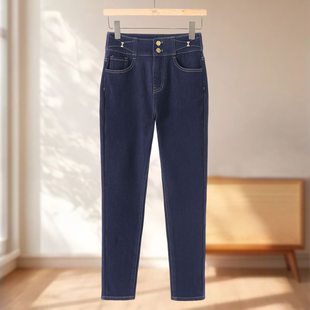 高腰蝴蝶结扣内磨绒牛仔裤 专柜569 冬装 默 632 32%莱赛尔