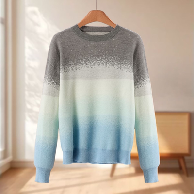 专柜799 马海毛+羊驼毛【文】冬装 圆领含绵羊毛渐变色针织衫884