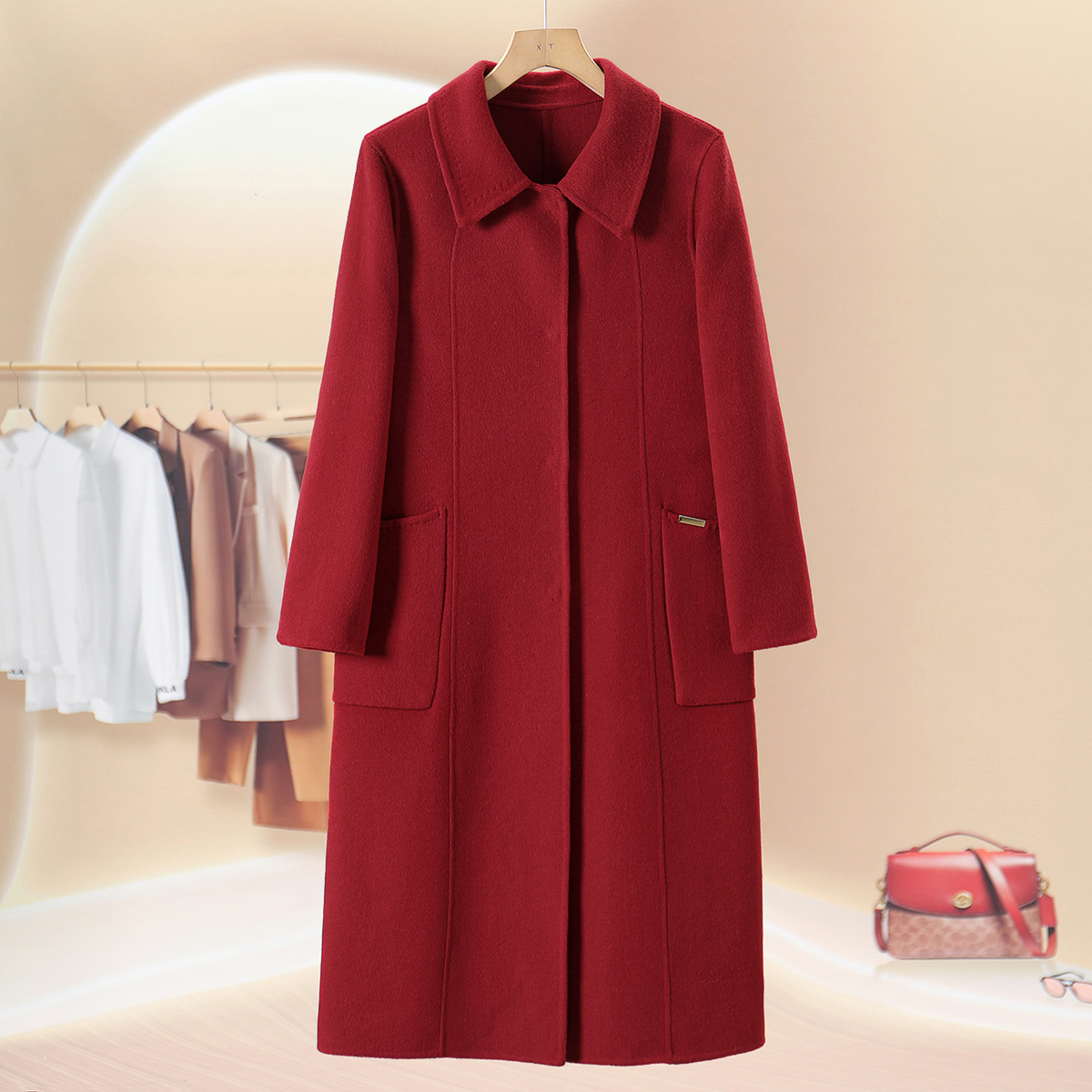 商场撤柜【辉】冬装 方领金属片H型全羊毛双面呢大衣外套H228