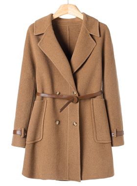 专柜2499【HO】冬装 西装领双排扣配腰带袖带双面呢外套071