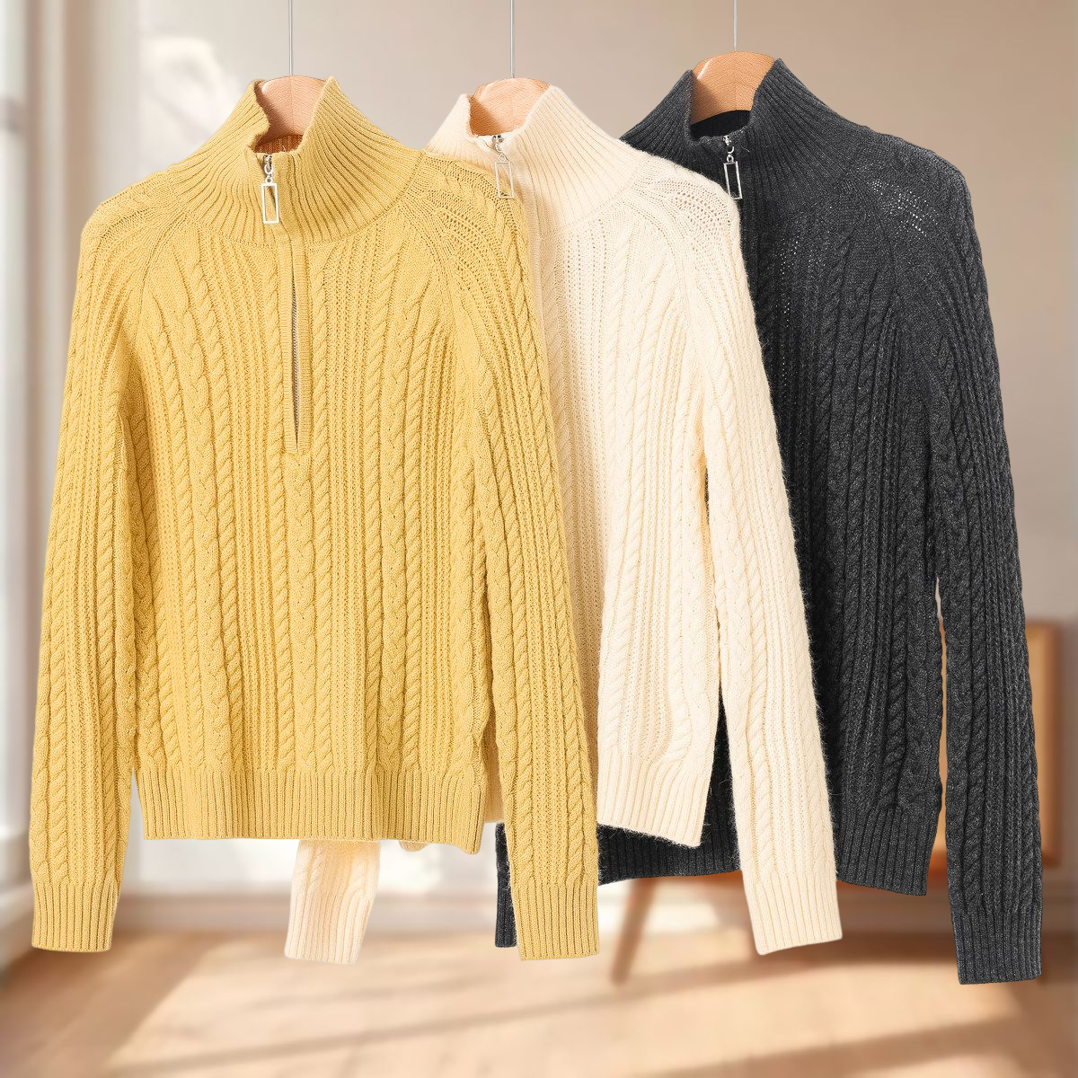 42%蜜熊绒+绵羊毛【紫】冬装 半拉链可立领插肩袖麻花针织衫006