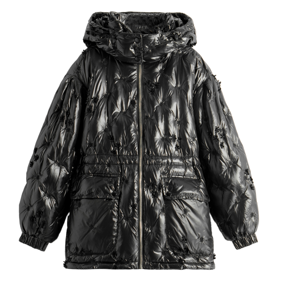 刺绣碎花混搭立体花朵连帽