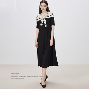 气质感圆领套头配丝巾纯色连衣裙162 秋装 专柜1198 逸