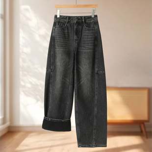 高腰时髦棉质宽松磨毛香蕉牛仔裤 冬装 522 莫Y 专柜669