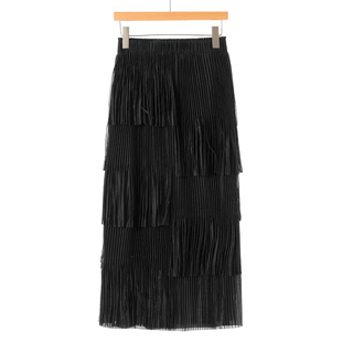 女装 松紧高腰褶皱百褶流苏半身裙304 新款 秋季 专柜668