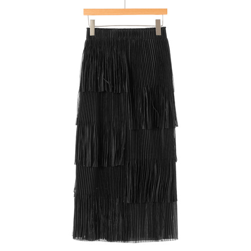 专柜668【QS】 松紧高腰褶皱百褶流苏半身裙304~秋季新款女装