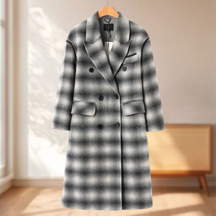 韩系直筒开叉双面呢长毛大衣910 冬季 专柜1899 妍B