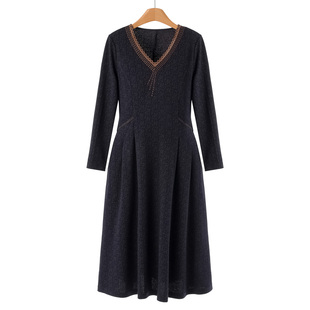 重工V领套头压褶收腰修身 专柜1300 秋装 梦 连衣裙902 32%粘纤