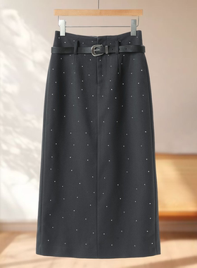 专柜699【莫Y】冬装 高腰不规则满天星烫钻开叉半长裙663