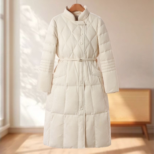 专柜1999【熠】冬装 复古盘扣立领松紧腰带摁扣羽绒服608