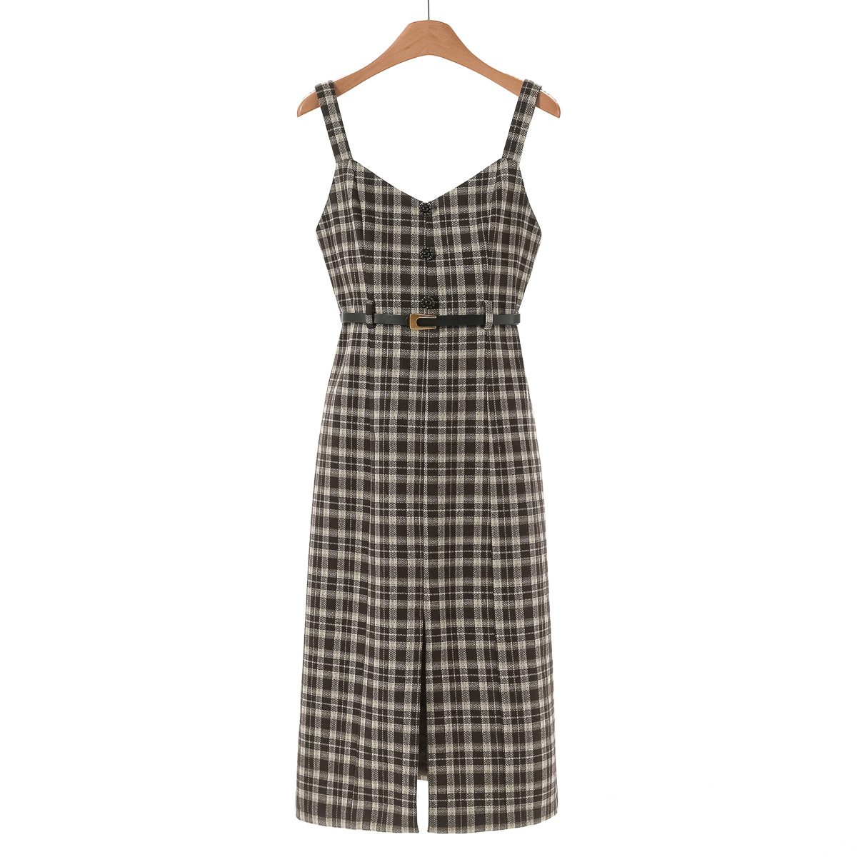 专柜859【木X】冬装 修身娴熟气质开叉吊带连衣裙925