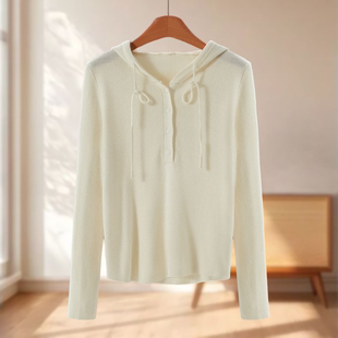 连帽套头绵羊毛弹力短款 专柜689 冬装 木X 毛衣855 56%锦纶