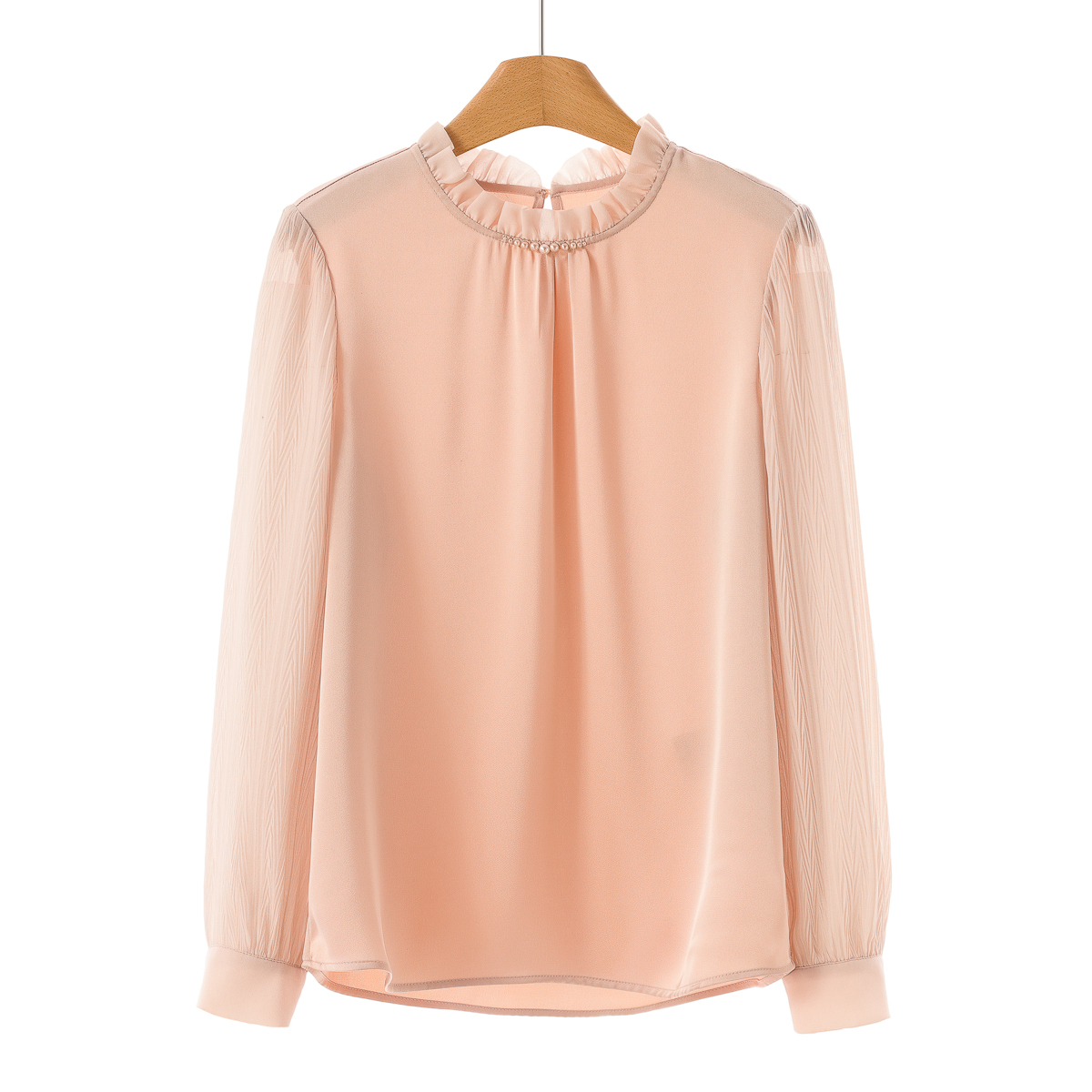 【朗】木耳边立领串珠拼接袖温柔套头衬衫195~秋季新款女装