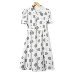 新款 绍 夏季 女装 全棉亲肤不扎系腰带波点连衣裙M032弜